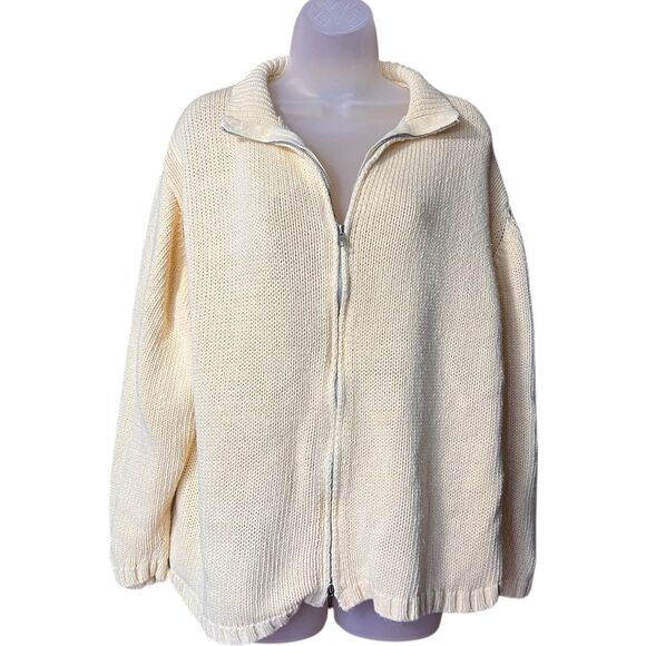 Carolina Colours Vintage 90s Light Yellow Full Zip Cable Knit Sweater Sz 18W - Picture 5 of 8